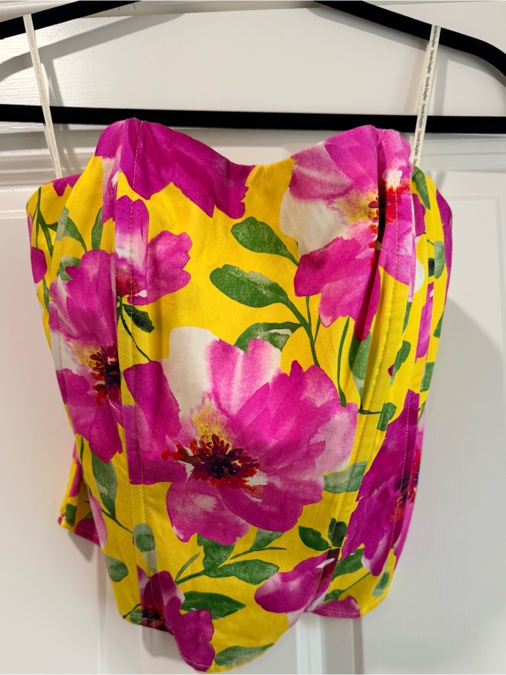 Favorite Daughter Yellow Strapless Top with Pink Floral Print